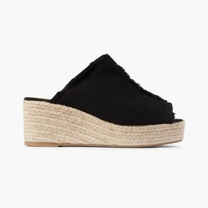 Frayed canvas  espadrille wedge mules